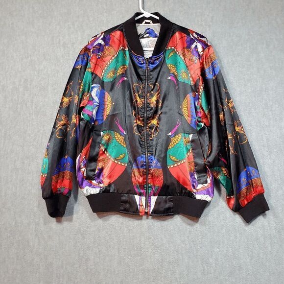 Active Code Jacket Women Small Black Hot Air Balloon Windbreaker Full Zipper Vtg - Picture 1 of 10